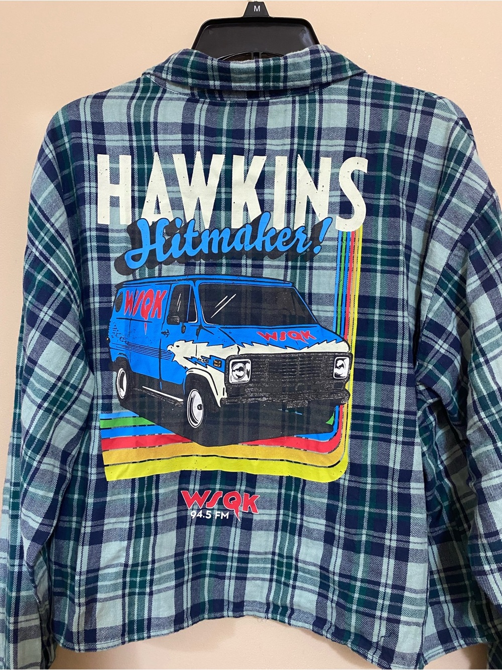 Women’s Stranger Things cropped Plaid Flannel Shirt - Blue XL